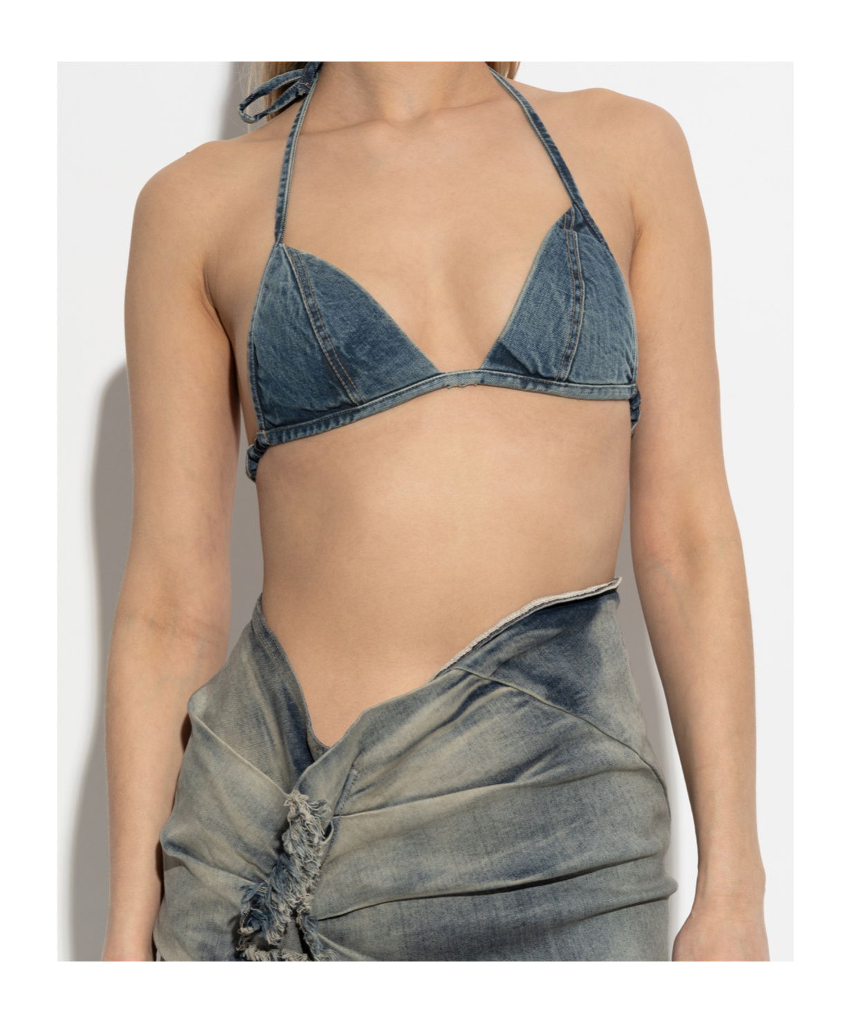 Rick Owens Drkshdw Blue Hollywood Garment-washed Denim Bra In Blue