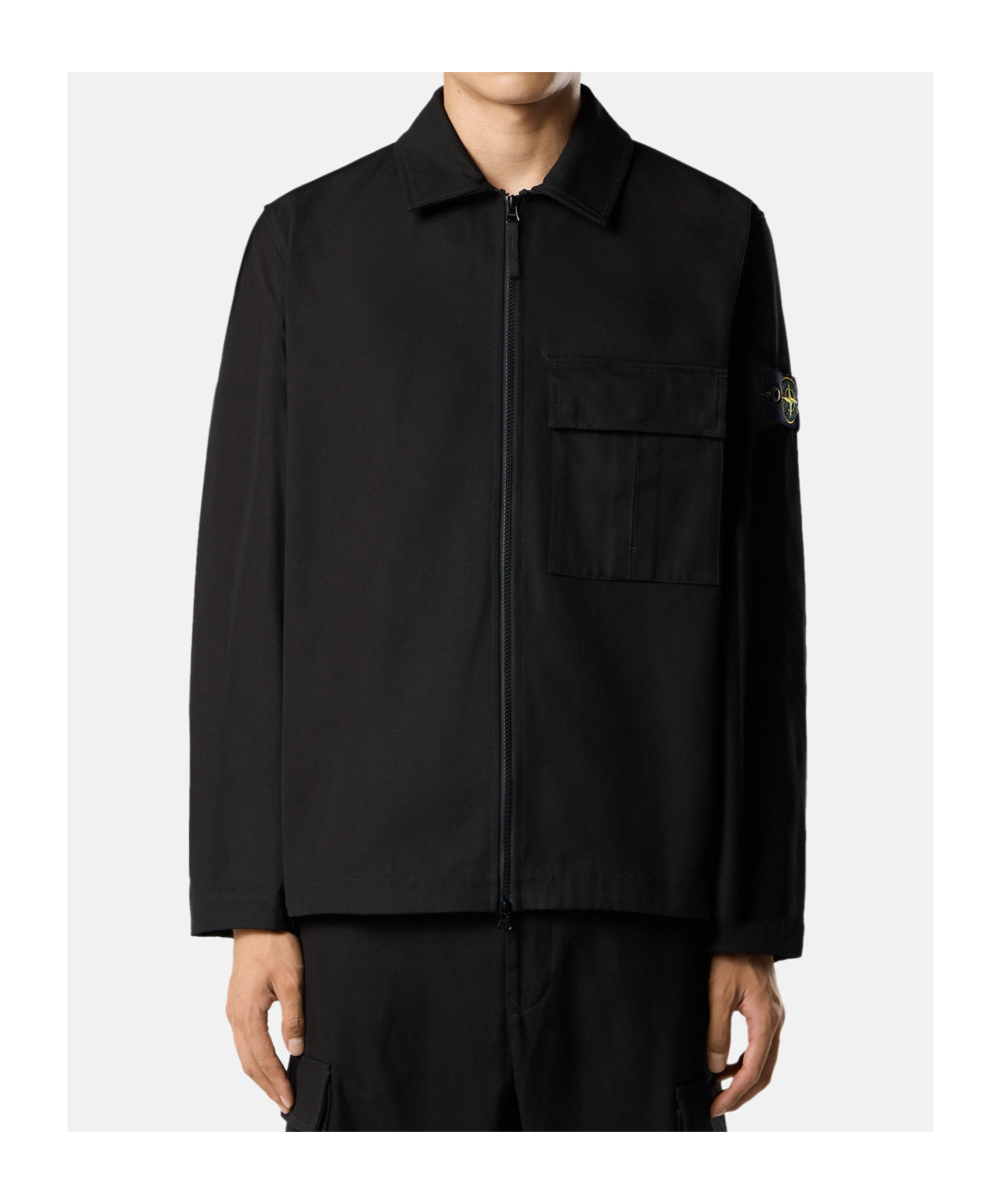 Stone Island Comfort-fit Overshirt With Gusseted Chest Pocket In Black