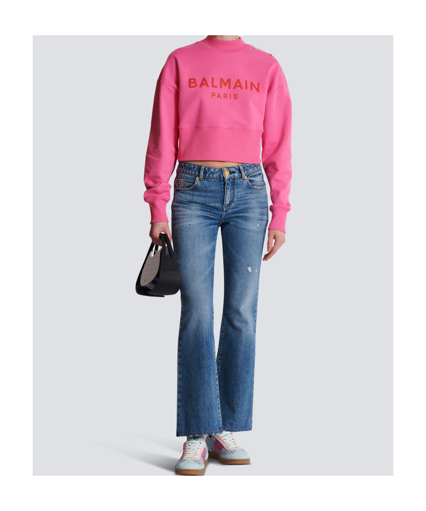 BALMAIN CROPPED SWEATSHIRT WITH BALMAIN PARIS PRINT