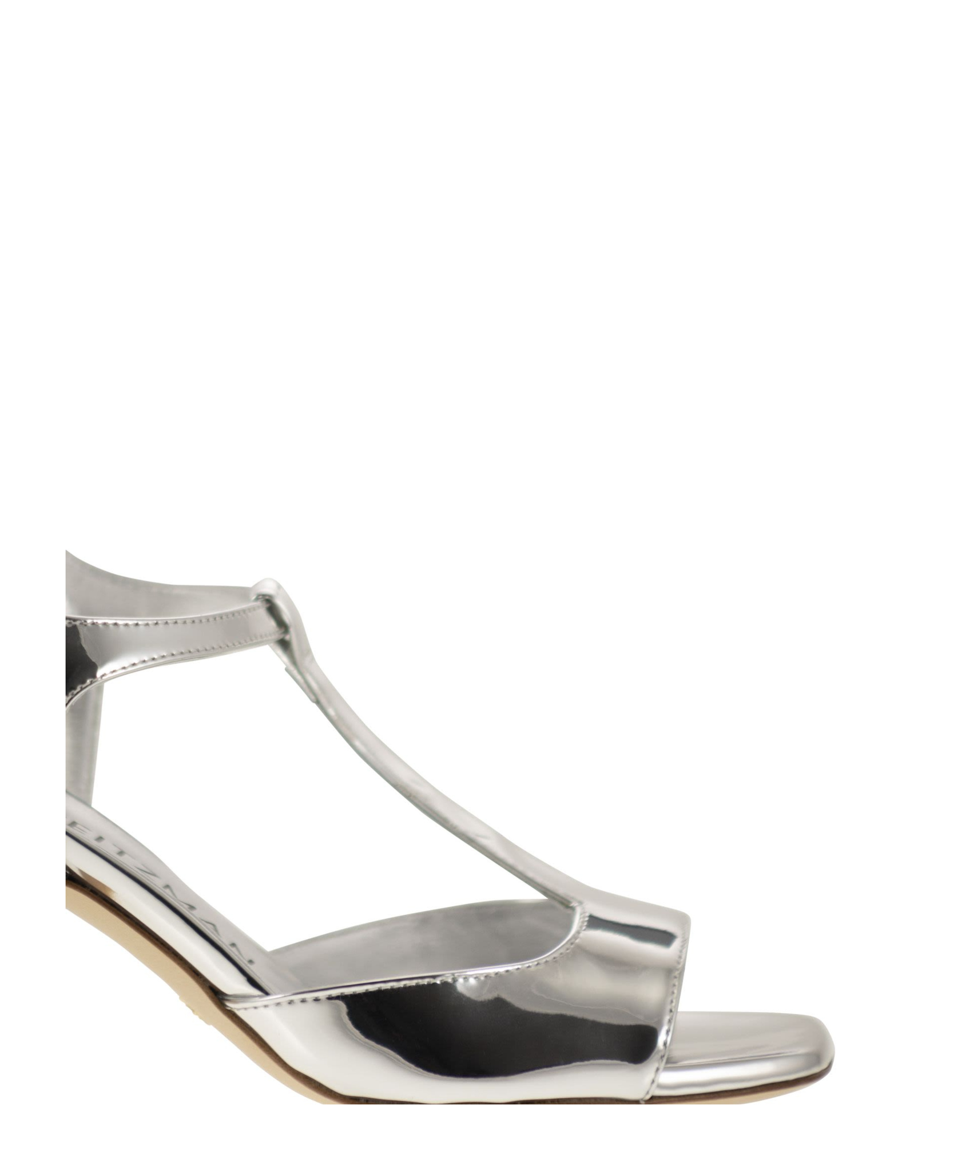 Stuart Weitzman Minimalist Flareblock 85 Mirrored Leather T-sandal In White