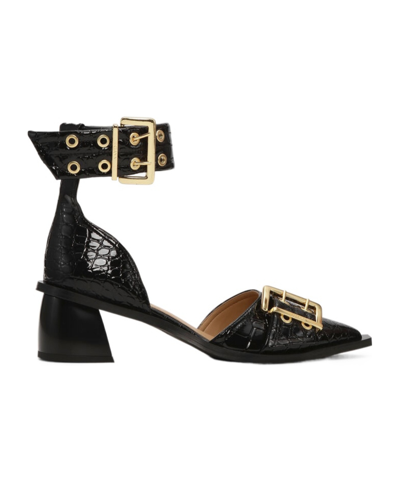 Ganni Embossed Buckle Open Cut Pumps In Black