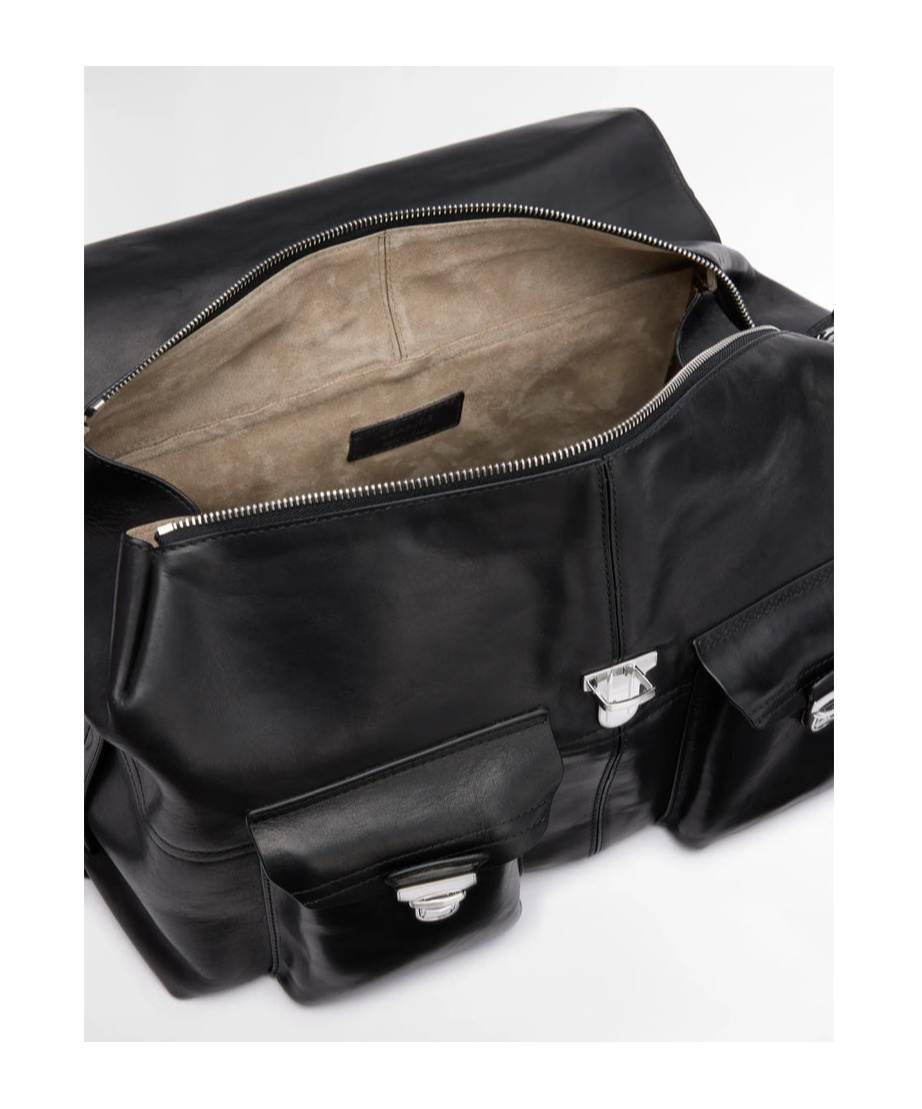 Lemaire Weekend Gear Leather Crossbody Bag With Pockets In Black