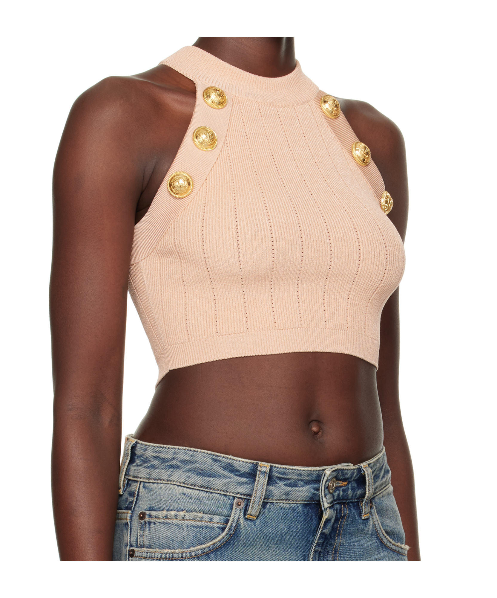 BALMAIN HALTERNECK KNITTED CROP TOP