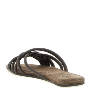 Brunello Cucinelli Leather Slides In Brown