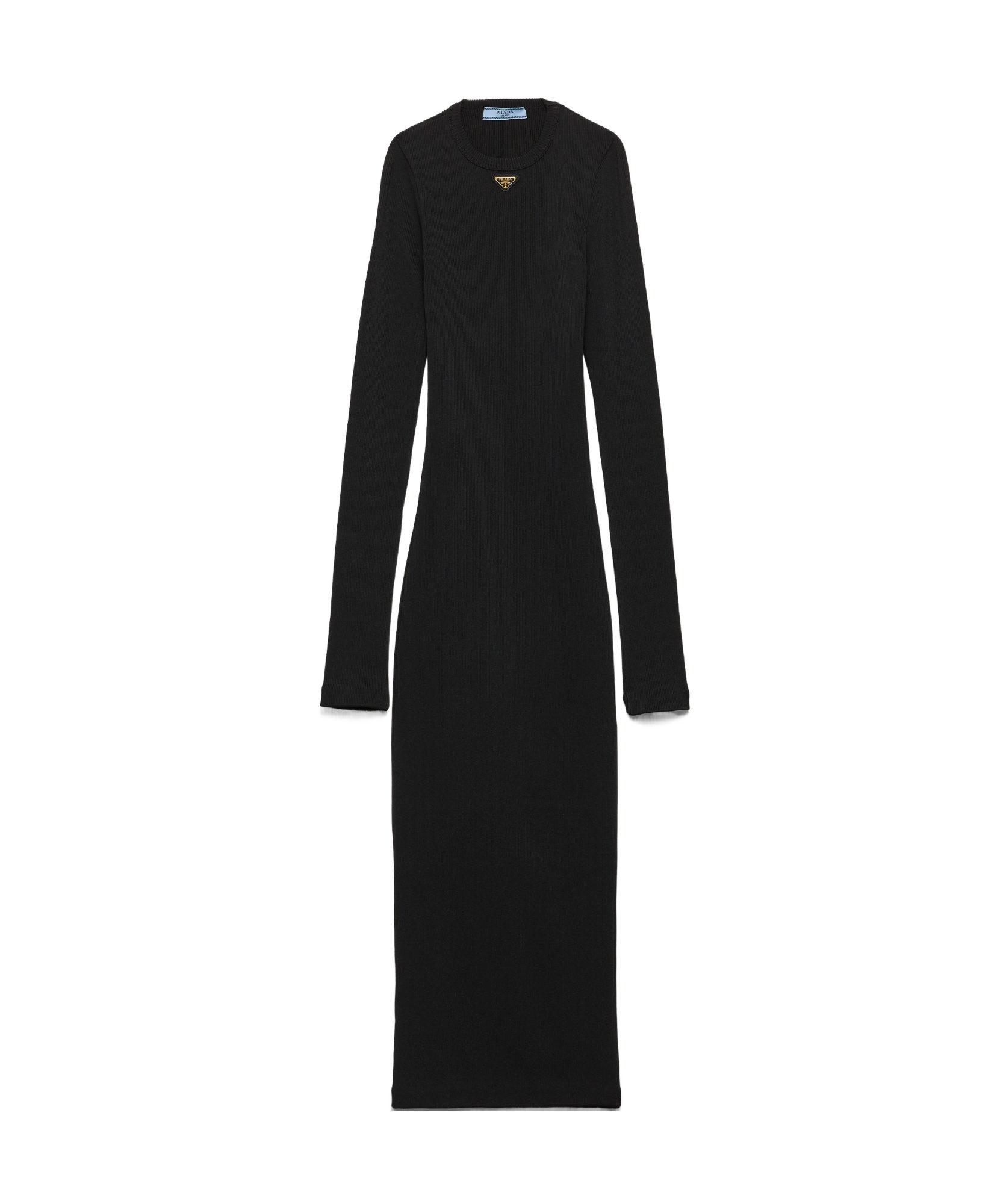 Prada Ribbed Knit Jersey Dress In Black
