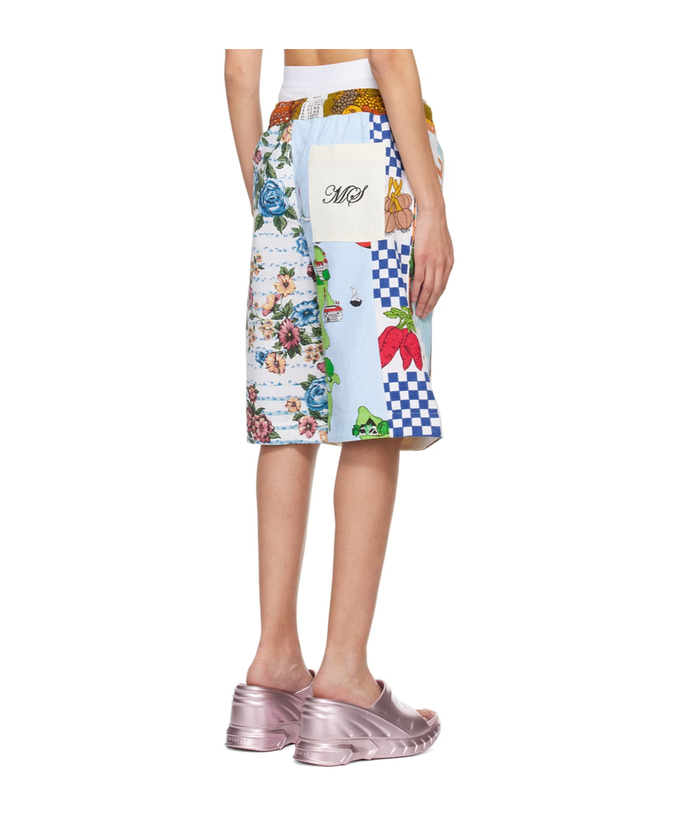 Marine Serre Regenerated Household Linen Calendar Patterned Shorts In Multicolor