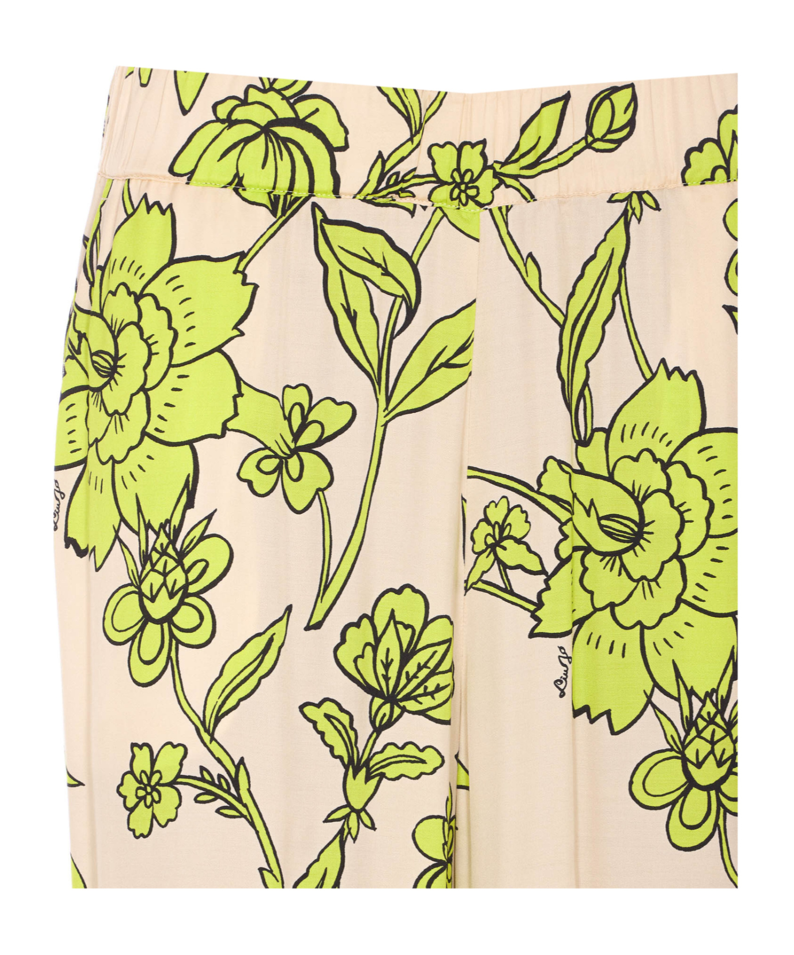 Liu •jo Elasticized Waist Floral Print Wide Leg Trousers In Neutral