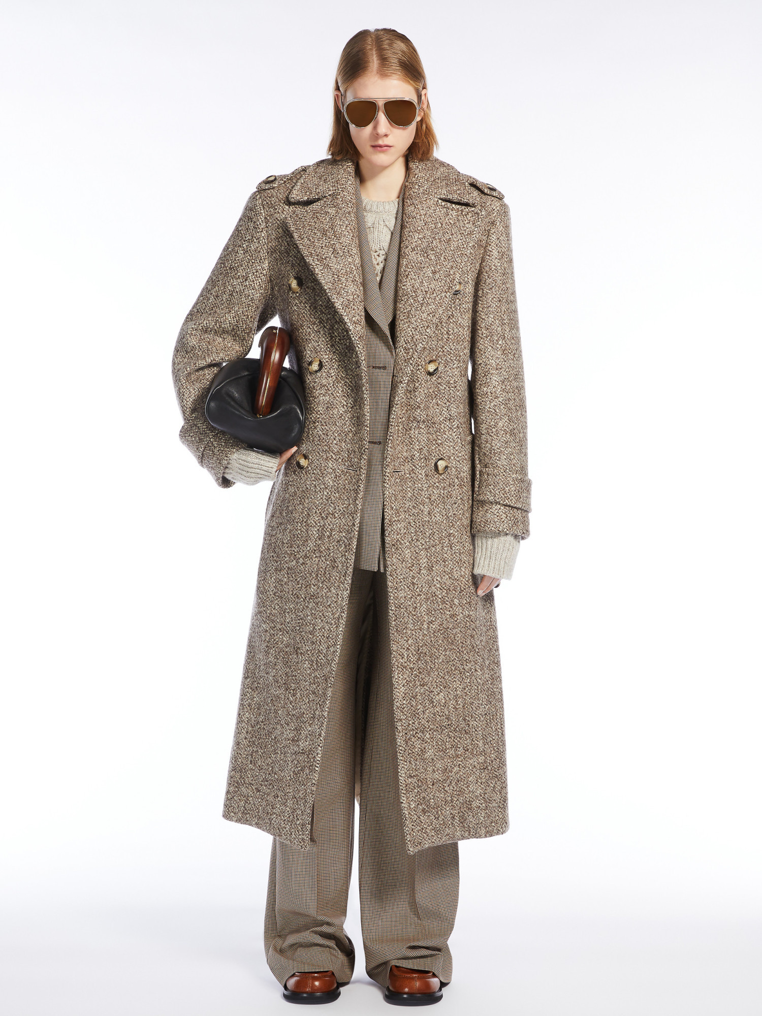 Sportmax Melange Brown Wool Blend Denaro Coat In Gray