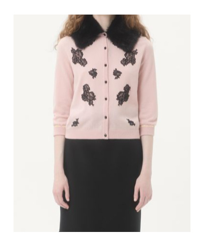 Valentino Lace-embellished Shearling-collar Cardigan In Pink