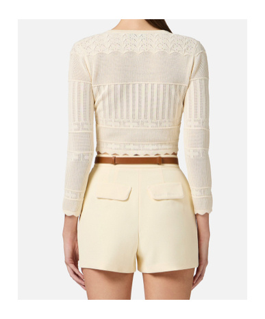 Shop Elisabetta Franchi Pointelle-knit Cardigan In White