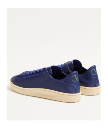 Valentino Royco Leather Sneakers With Rubber Sole In Blue