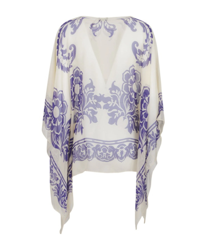 Etro Women Blue Cape With All-over Paisley Print In Silk Woman In Multi