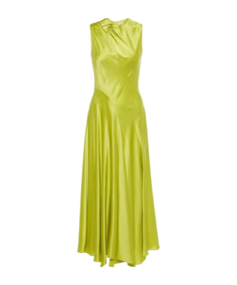 Roksanda Alma Gathered Silk Satin Midi Dress In Green