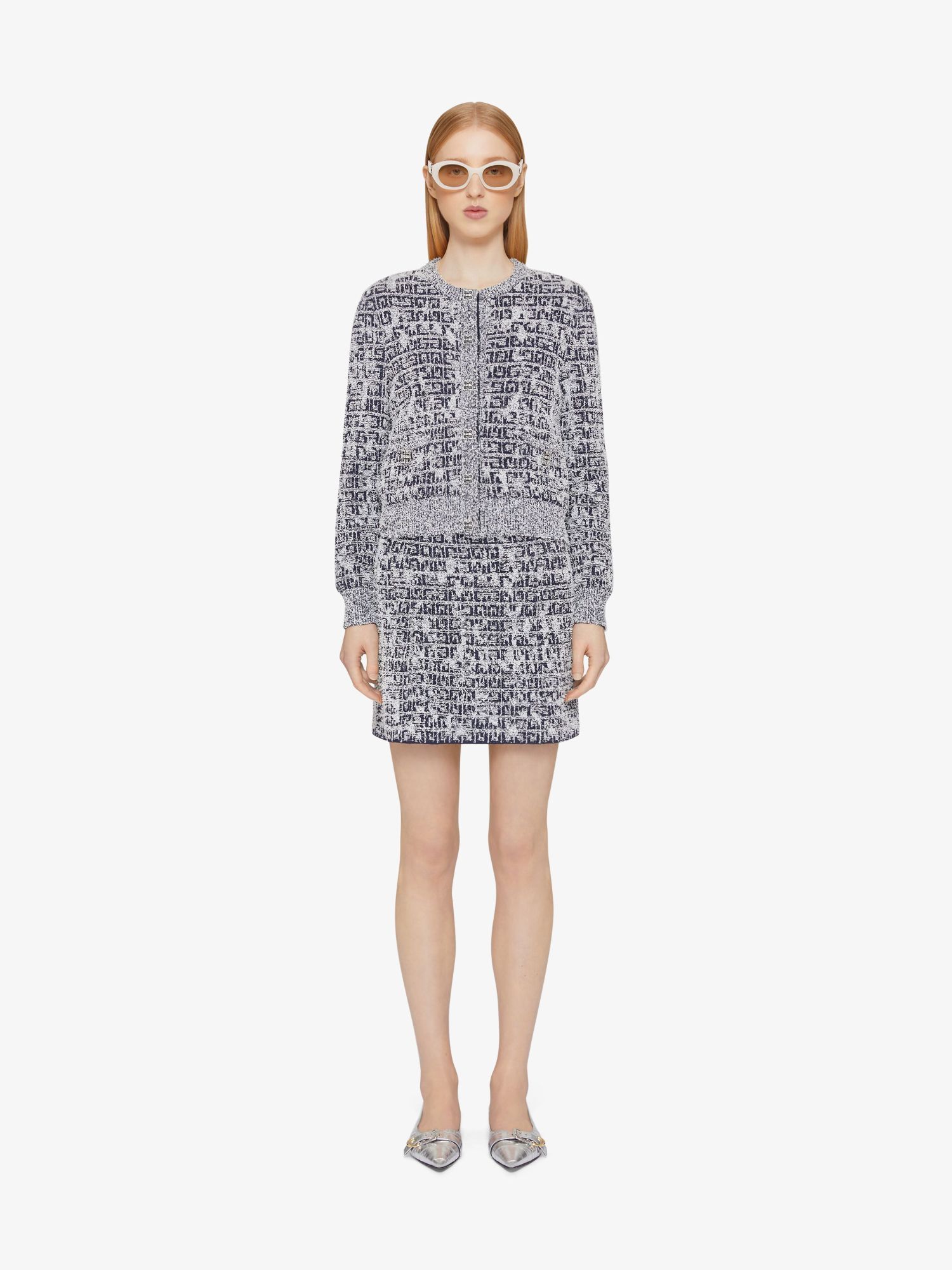 Givenchy Cardigan In 4g Tweed With 4g Detail In Blue