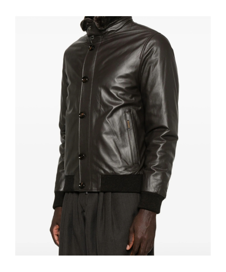 Moorer Leather Faux-fur-trimmed Jacket In Black