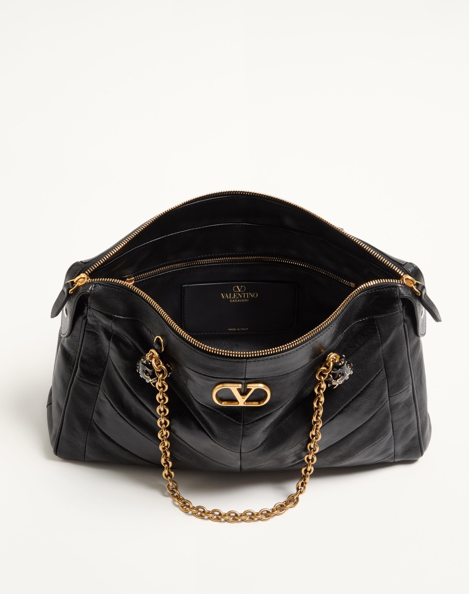 Valentino Garavani Panthea Shoulder Bag In Nappa Leather With Chevron Pattern In Black