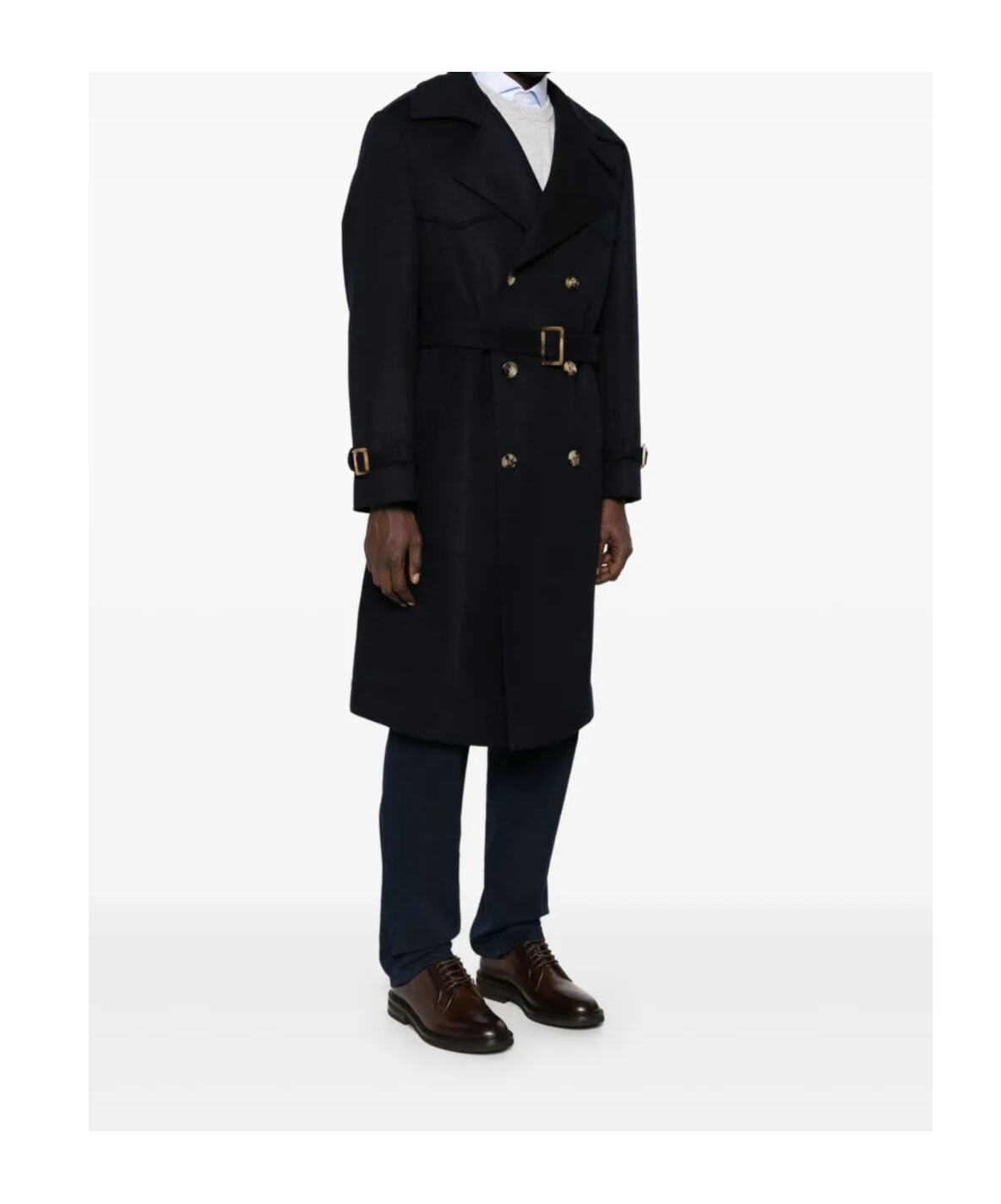 Brunello Cucinelli Double-breasted Belted Coat In Blue
