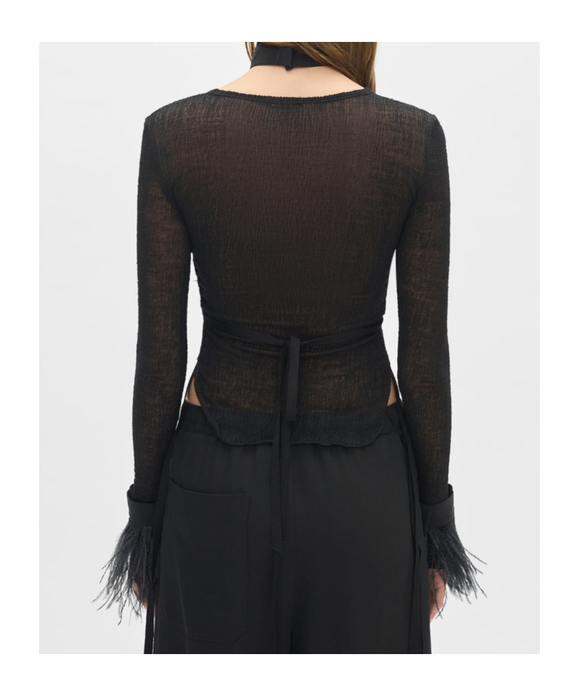 Ann Demeulemeester Vaya Cuffs With Frisee Feather In Black