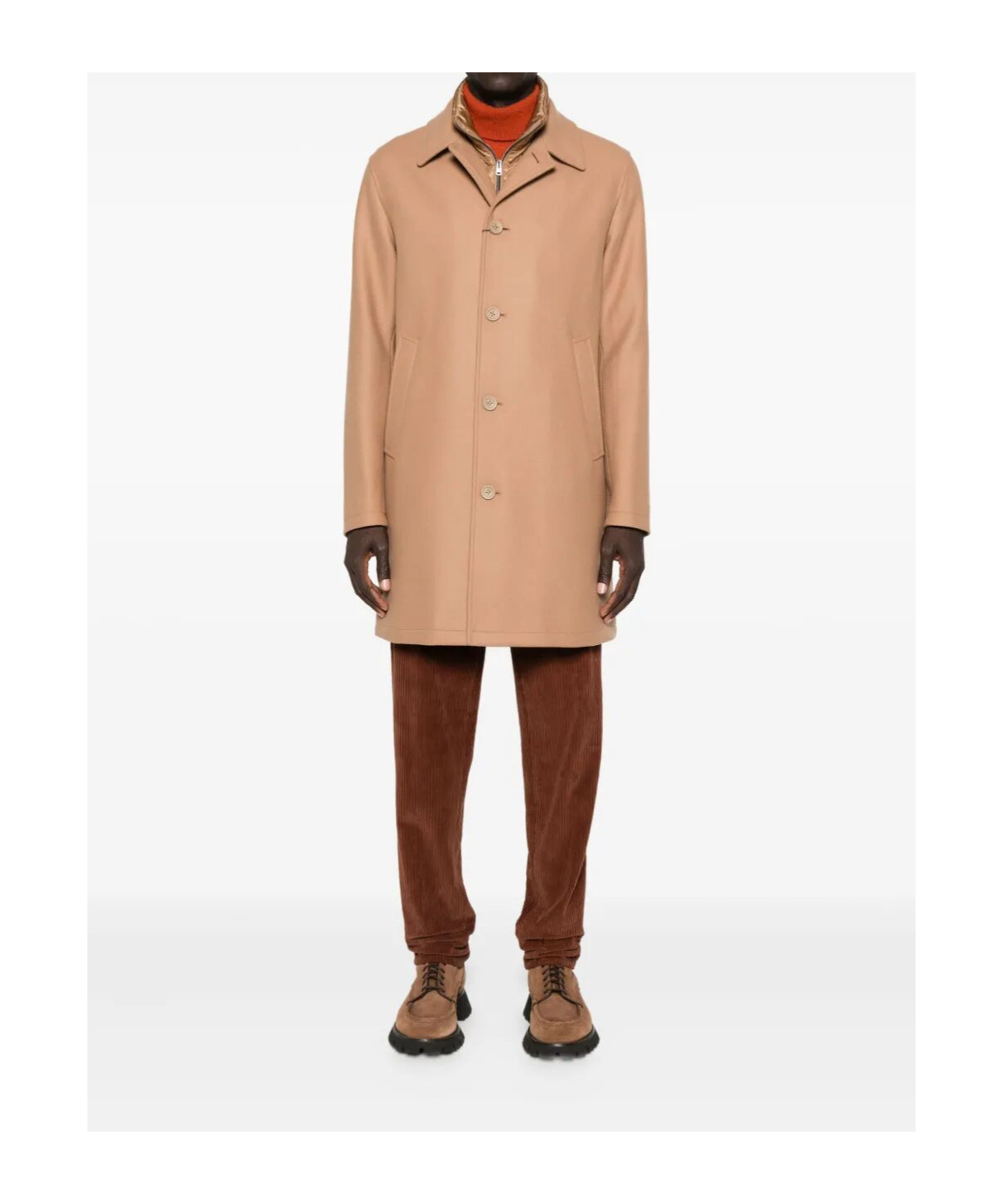 Herno Padded Coat With Collared Design And Pockets In Gold
