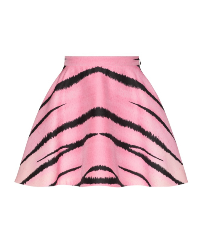 Valentino Tiger 1967 Printed Crepe Couture Mini Skirt In Pink