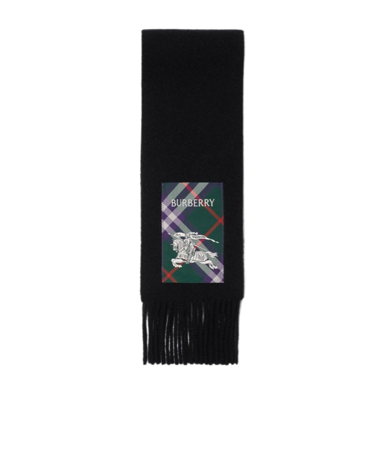 Burberry Check Label Cashmere Scarf In Black