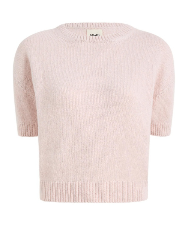 Khaite Crew Neck Short-sleeved Sweater In Pink