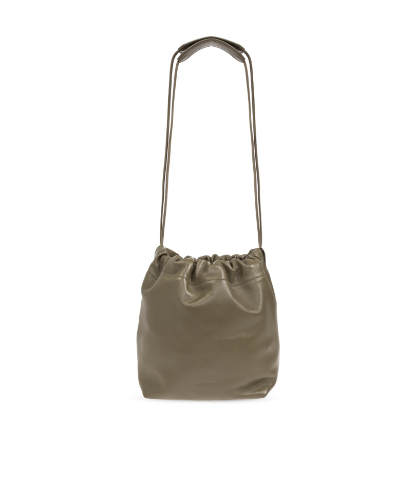 Jil Sander Dumpling Medium Drawstring Leather Crossbody Bag In Green