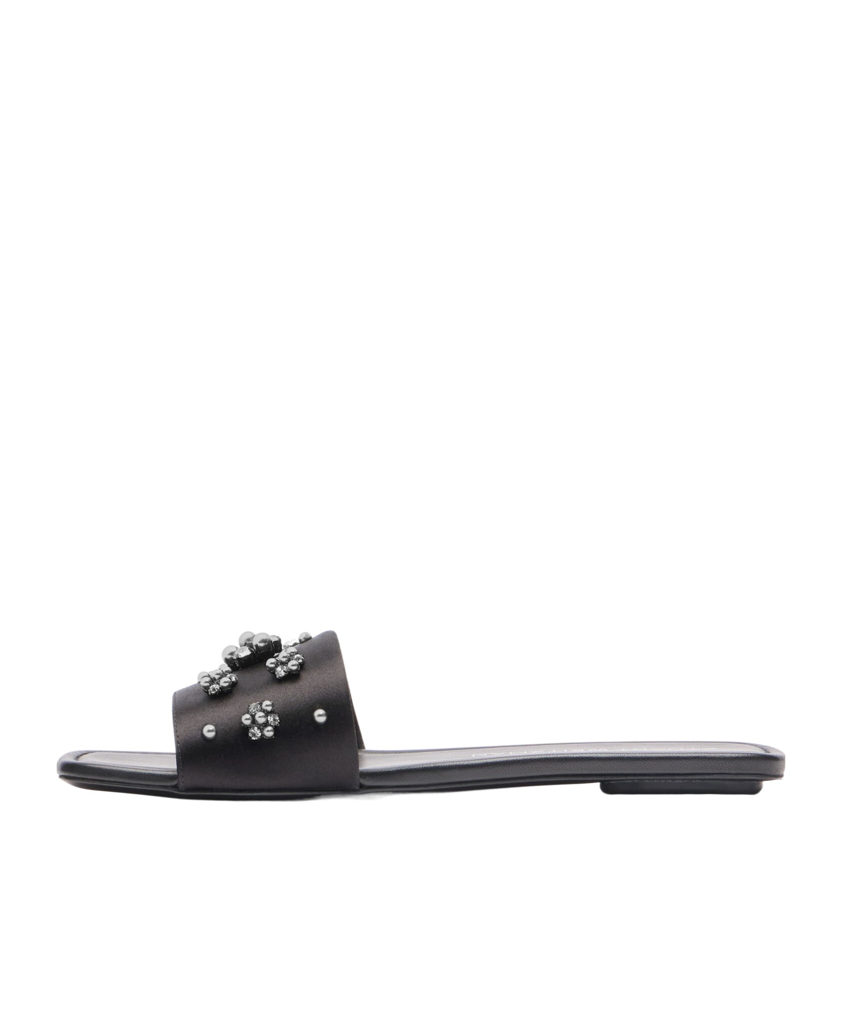 Stuart Weitzman Poppy Embellished Slide Sandal In Black