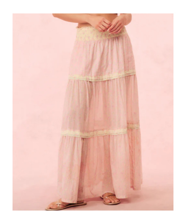 Loveshackfancy Phia Cotton Mixed Print Maxi Skirt In Taffy Twist