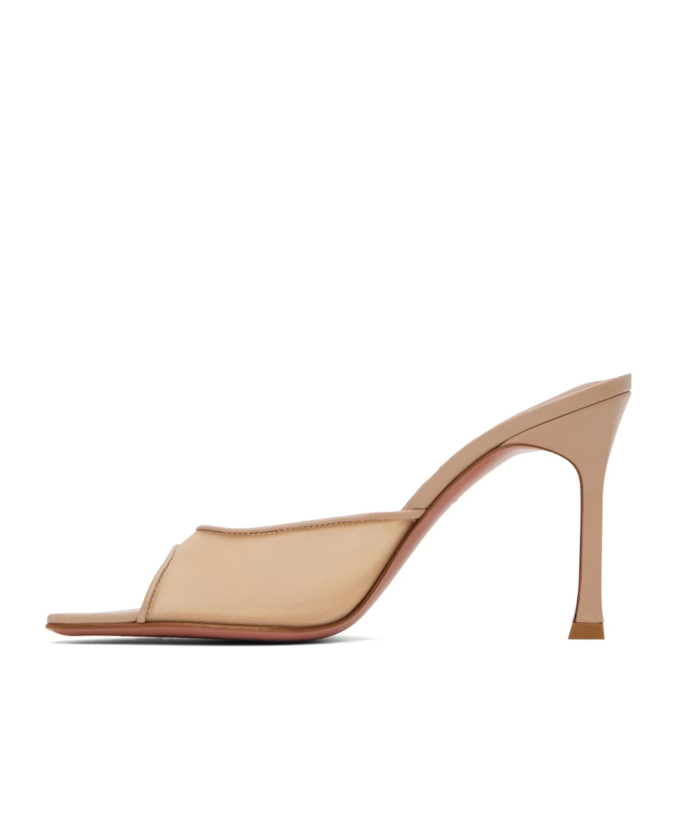 Shop Amina Muaddi Mesh Slipper Heeled Sandals In Nude