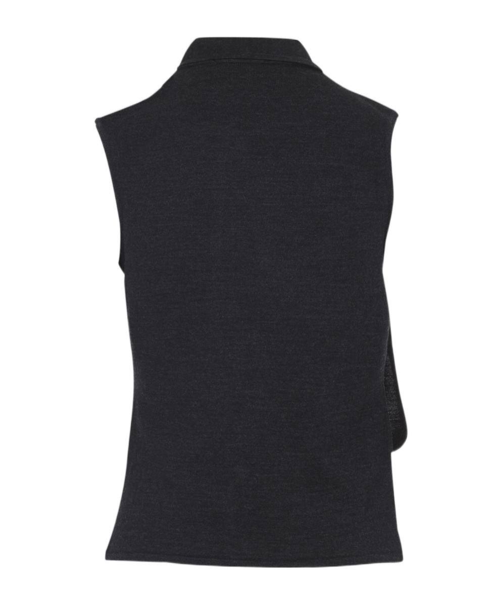Lemaire Anthracite Grey Wool Asymmetrical Sleeveless Cardigan In Gray