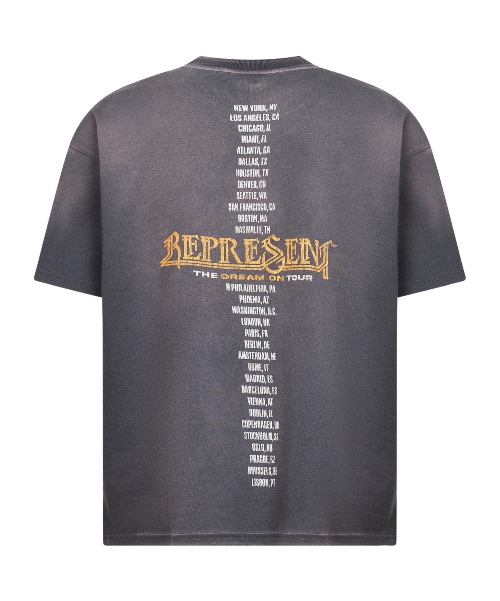 Represent Black Crew Neck T-shirt With Graphic Print On Front And Back And Faded Effect In Cotton Man In Gray