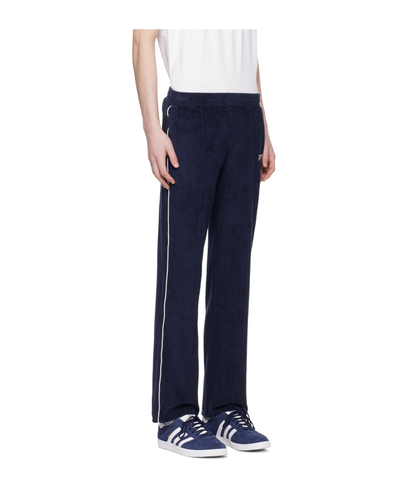 Sporty And Rich Embroidered Cotton-velour Track Pants In Black
