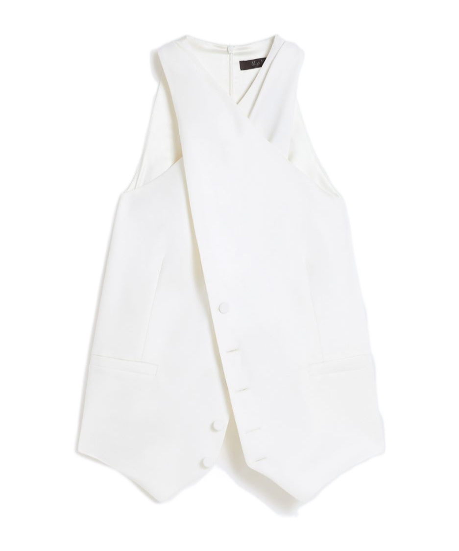 Max Mara Wool Gabardine And Satin Vest In Neutral