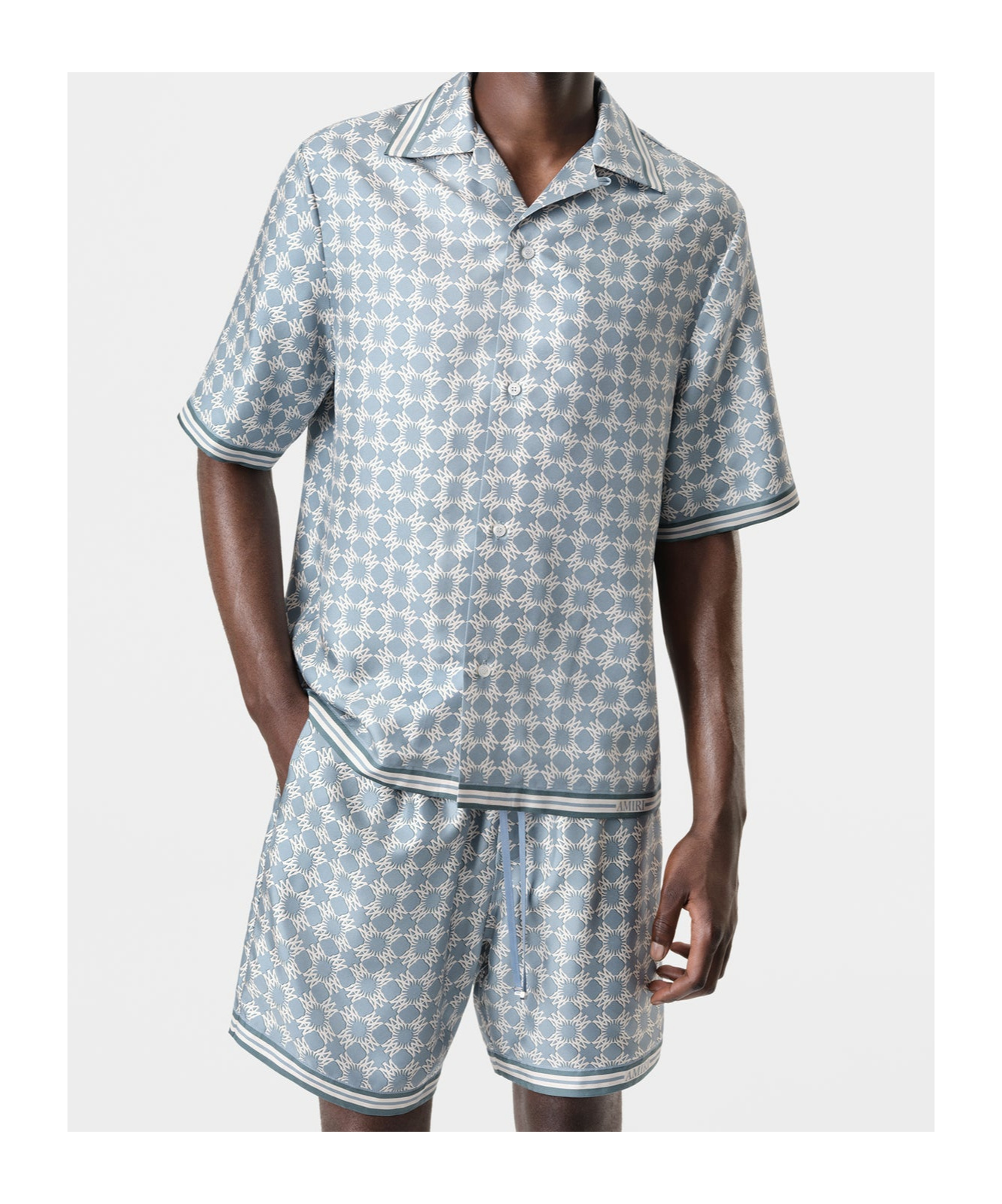 Amiri Cuban Collar Shirt Monogram Pattern In Blue