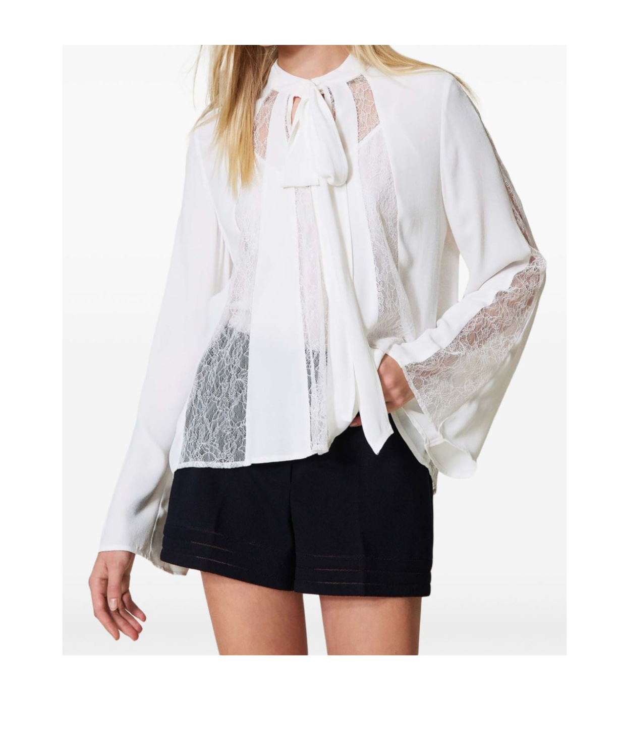 Shop Twinset Lace-detail Crepe Blouse In White