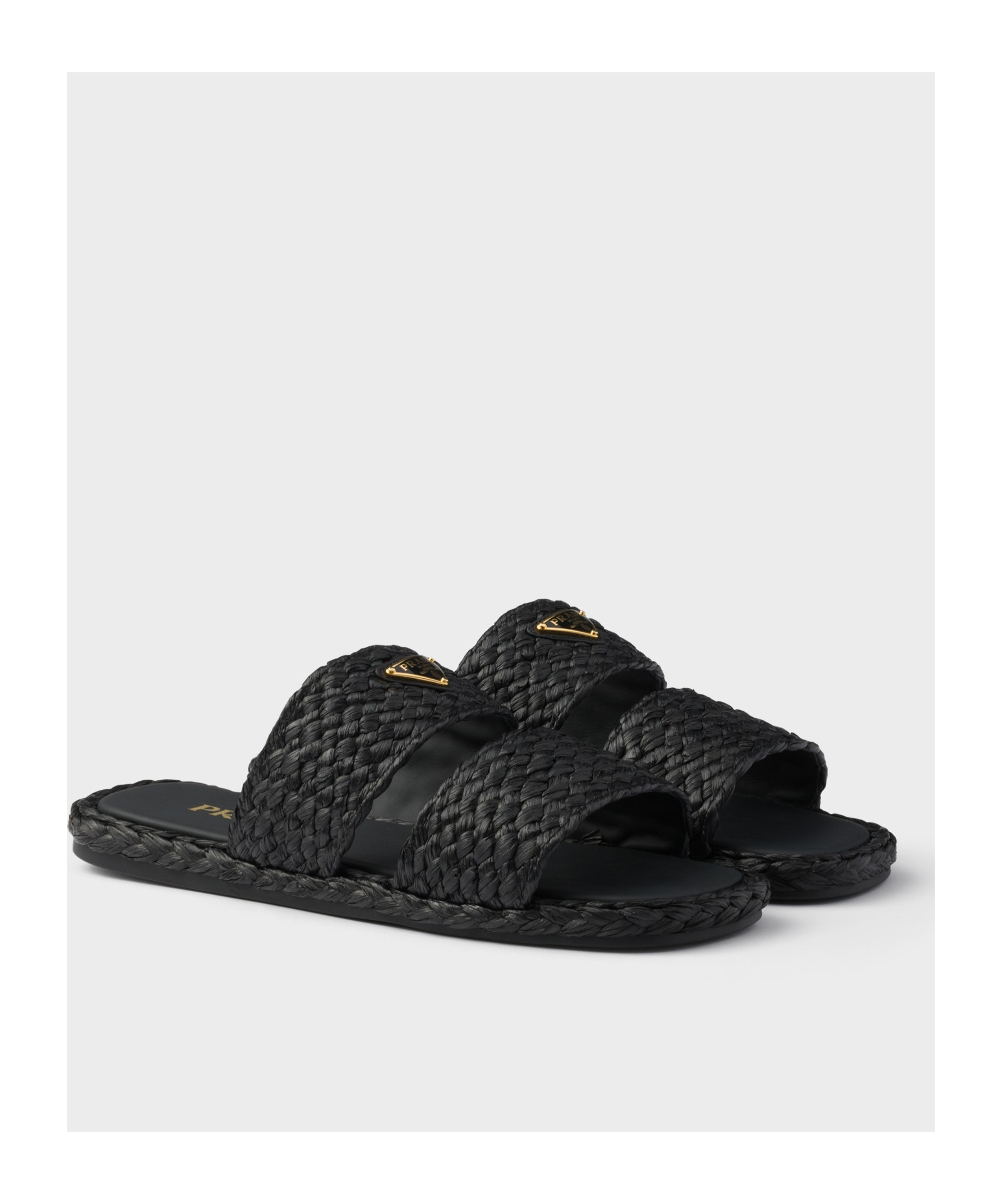 Prada Triangle-logo Open-toe Slides In Black