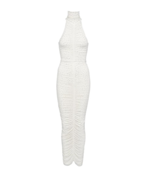 Alex Perry Crystal-embellished Ruched Maxi Dress In White