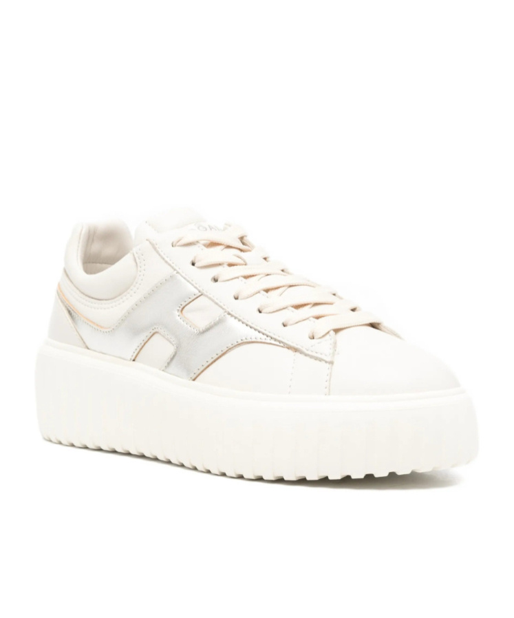 Hogan H Stripe Plateform Sneaker Metallic In White