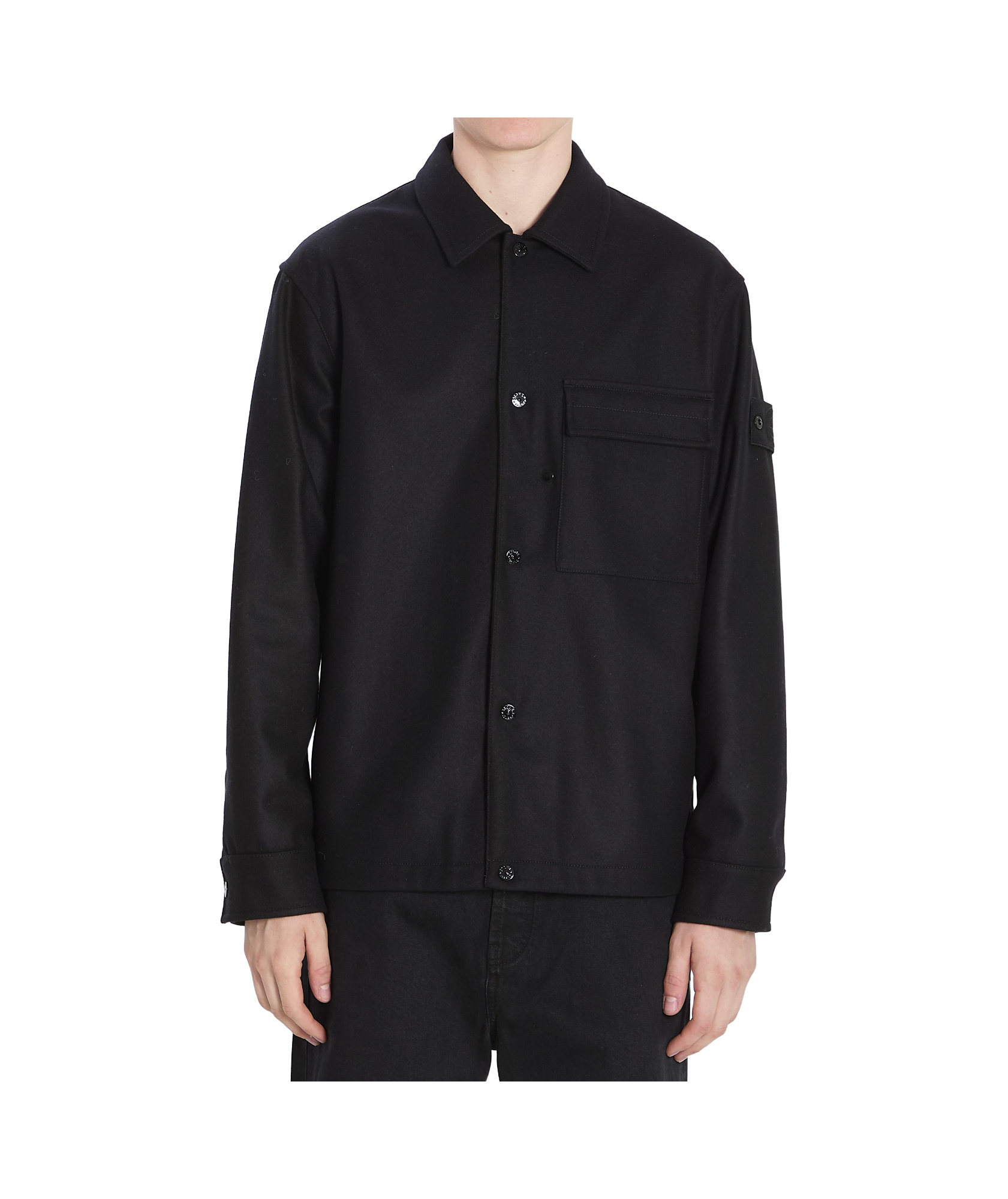 Stone Island Wool Blend Shirt With Chest And Flap Pockets In Black