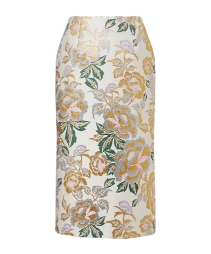 Carolina Herrera Floral Jacquard Midi Skirt In Nude