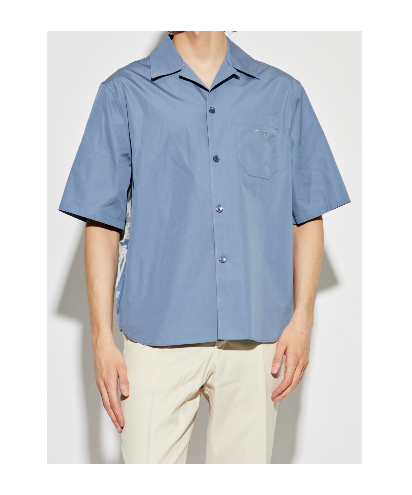 Versace Medusa Cameo Camp Shirt In Blue