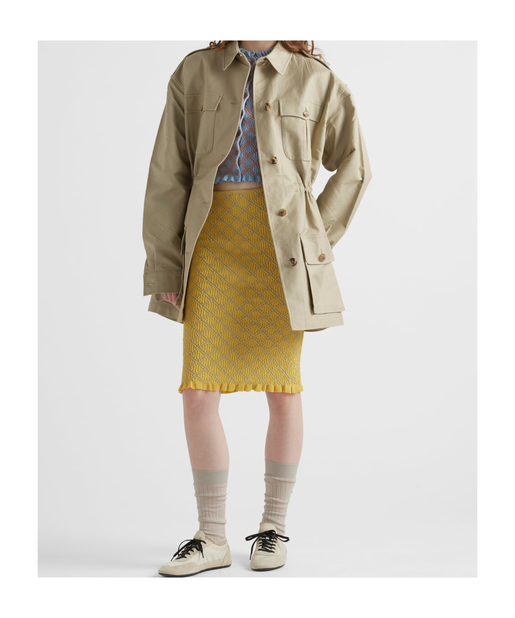 Prada Jacquard Knitted Skirt In Yellow