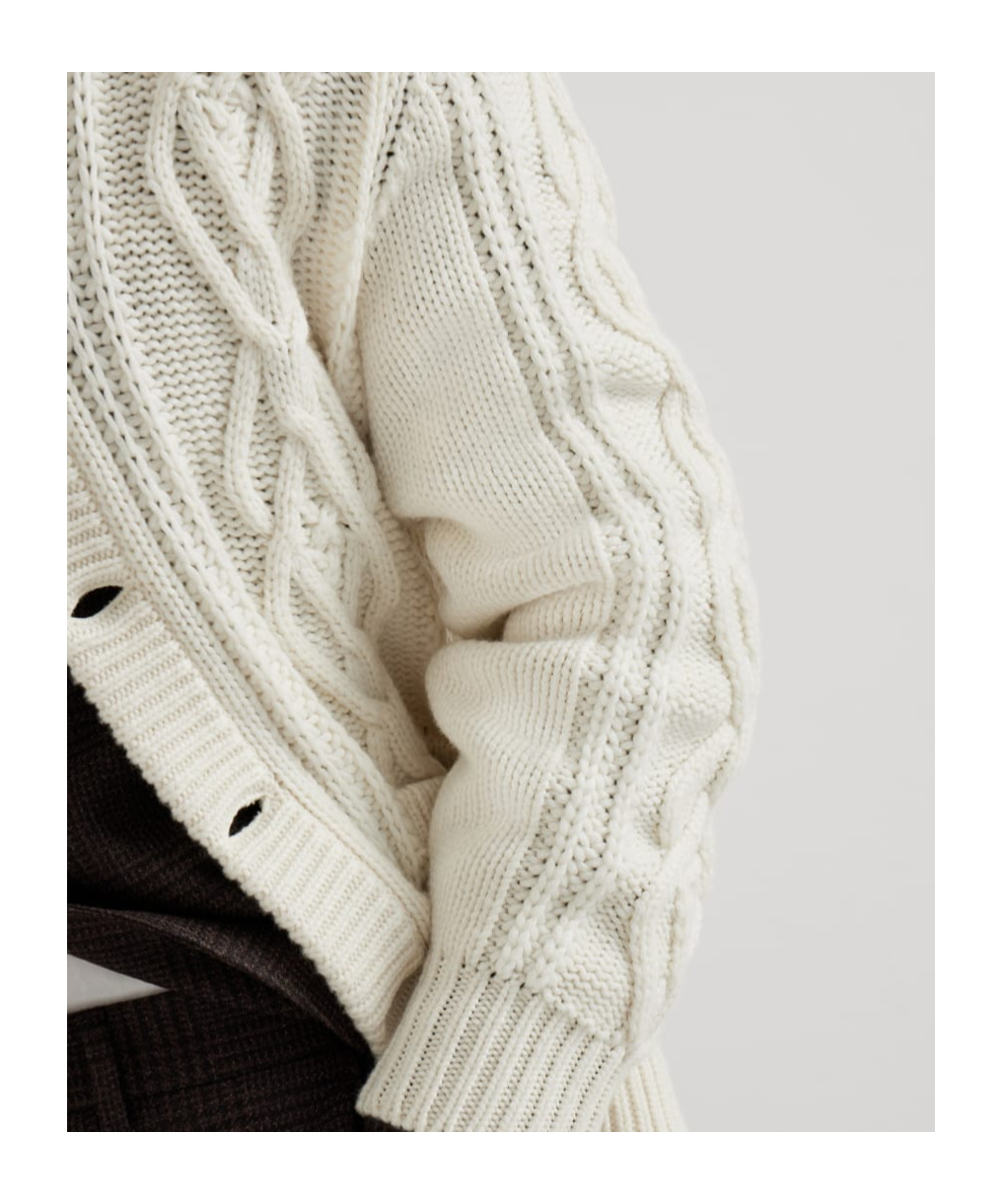 Brunello Cucinelli Cashmere Cardigan With Cable Knit Design In White