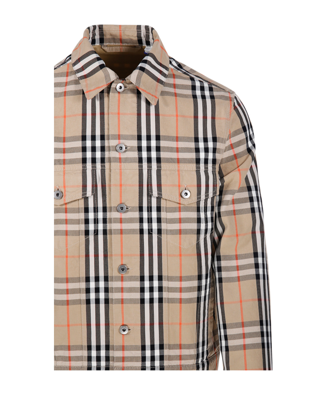 Burberry Tailored Cotton Jacket With Classic Plaid Pattern In Nude