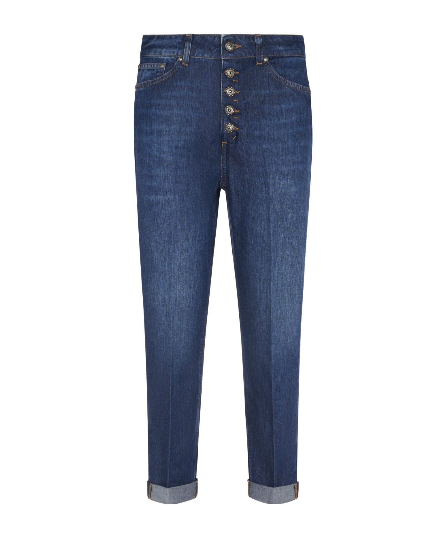 Dondup Timeless Blue Denim Jeans With Cuffed Hems In Blue