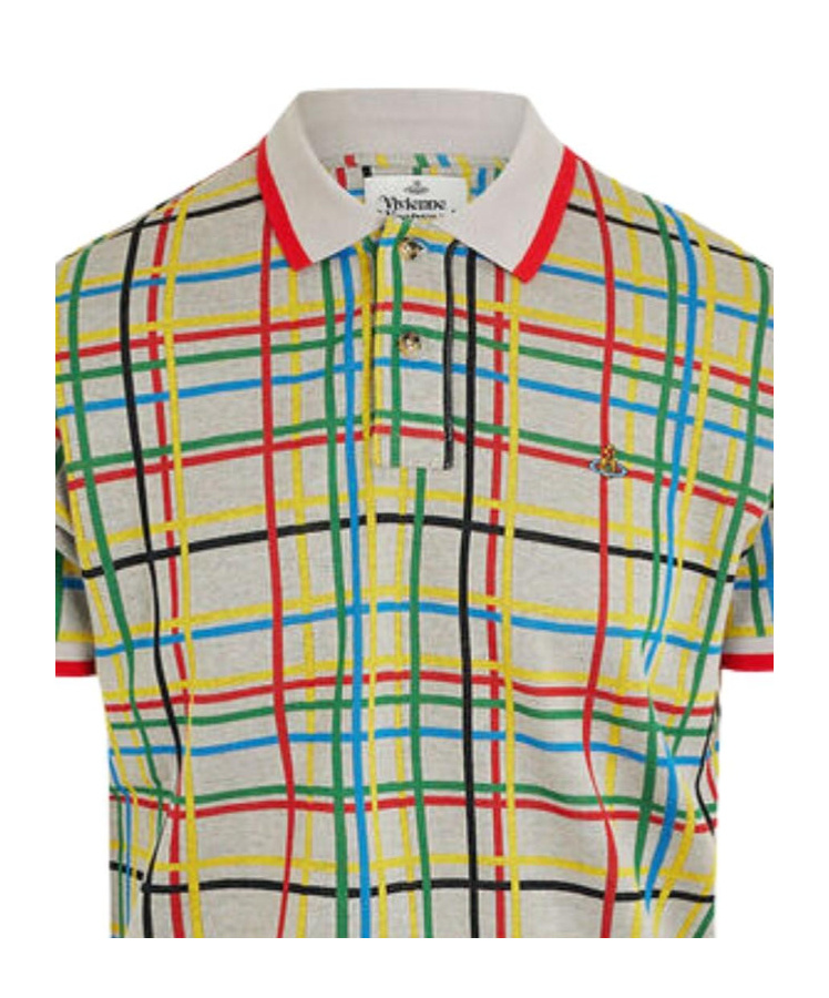 Vivienne Westwood Polo Shirt With Check Pattern And Ribbed Collar In Gray