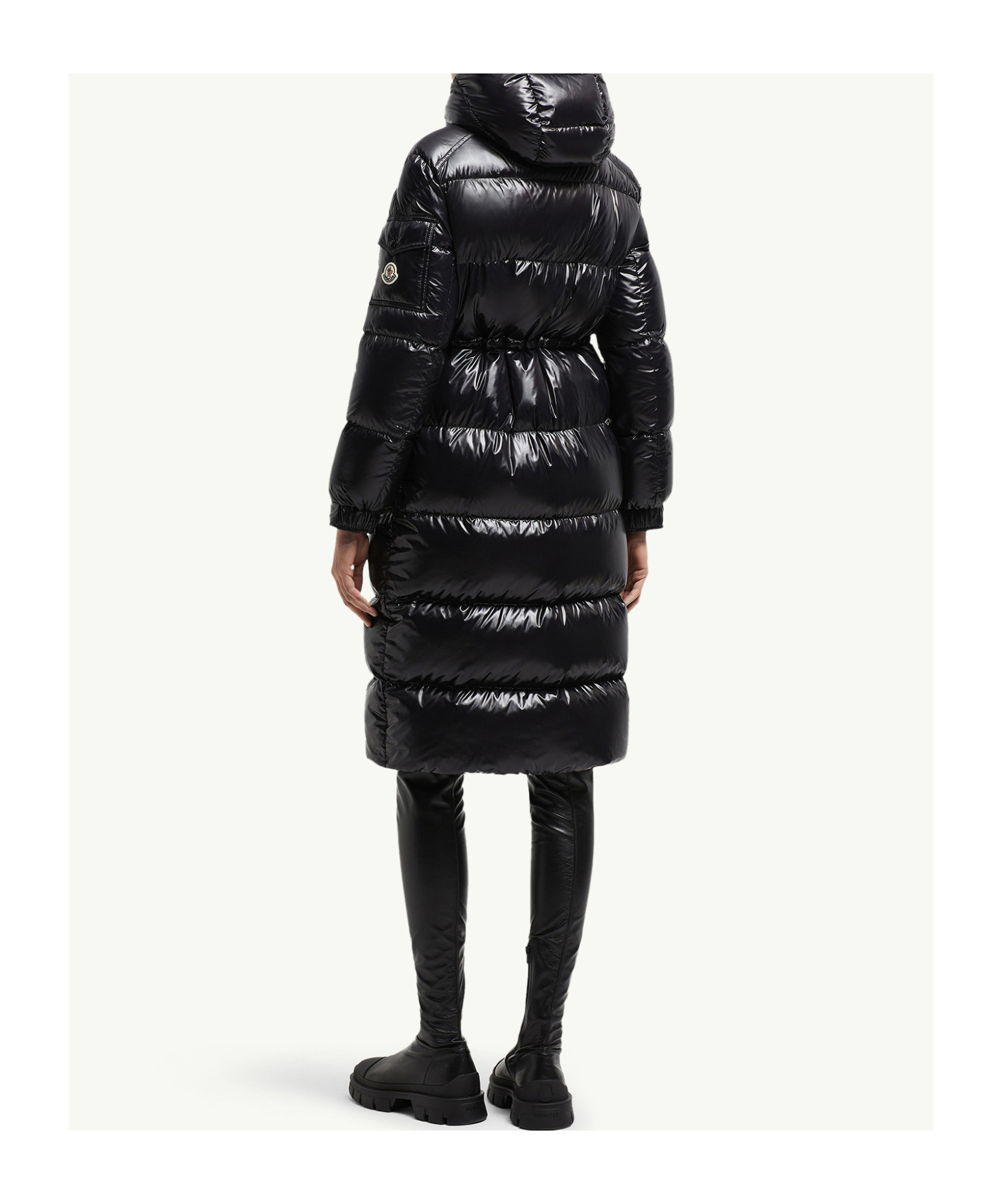 Moncler Cavettaz Hooded Long Down Jacket In Black