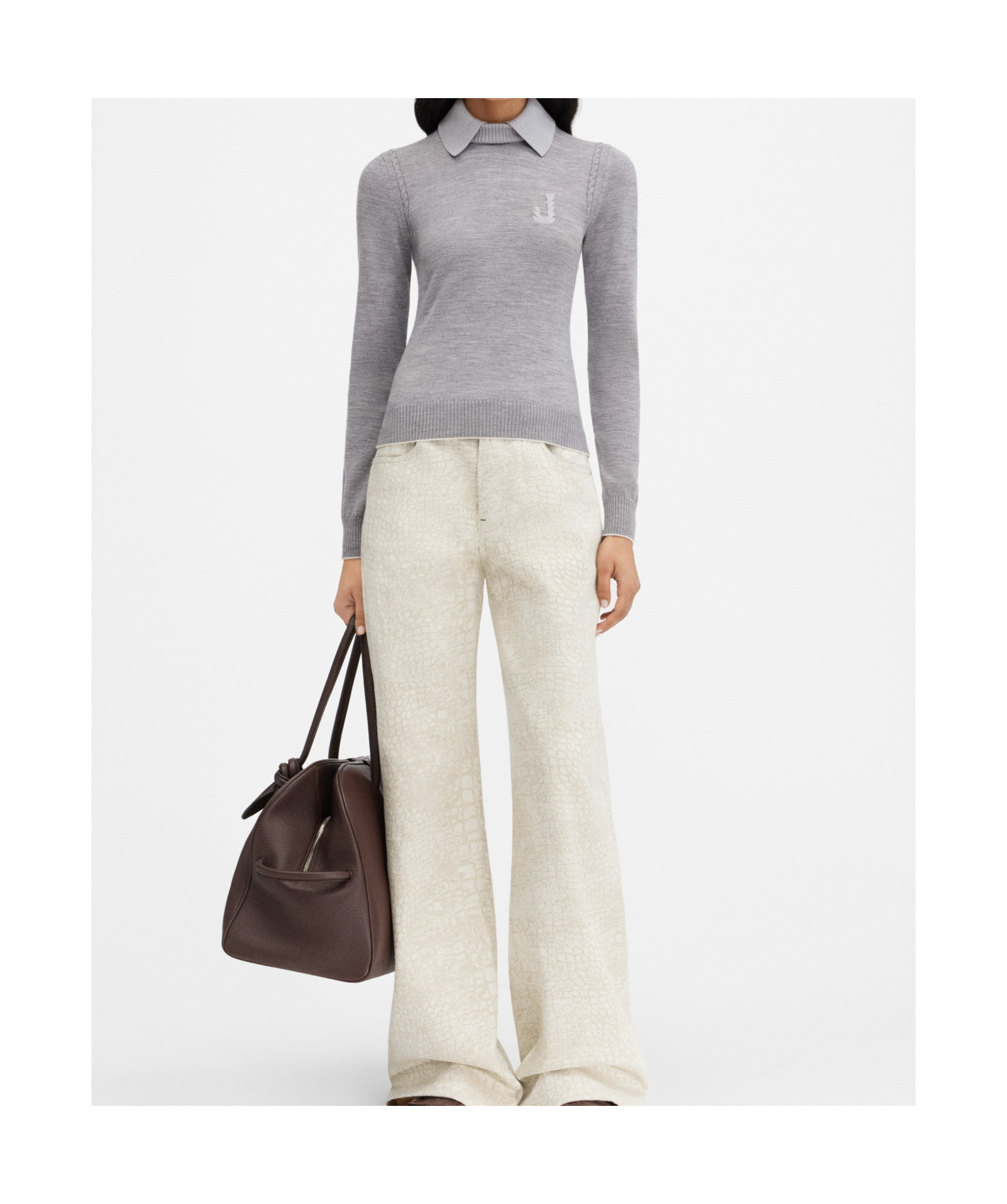 Jacquemus Lapel Long-sleeved Sweater In Gray