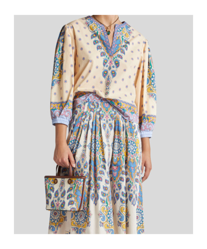 Etro Printed Cotton Blouse With Balloon Sleeves Women In Nude